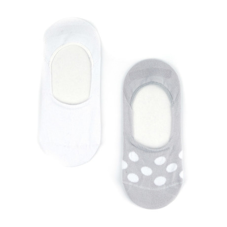 Polka No Show Sock // White + Light Grey // Set Of 2