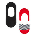 Striped No Show Sock // Black + Red // Set Of 2