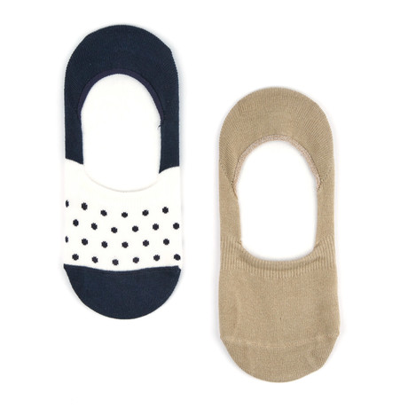 Polka No Show Sock // Nude + Navy // Set Of 2