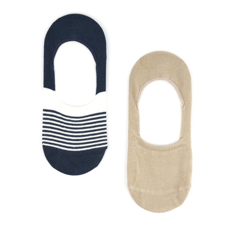Striped No Show Sock // Blue. Nude // Set Of 2