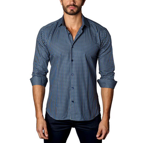 Jared Lang // Plaid Casual Button-Up // Navy (2XL)