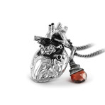 Anatomical Heart + Garnet Necklace (Bronze // 20" Gunmetal Chain)