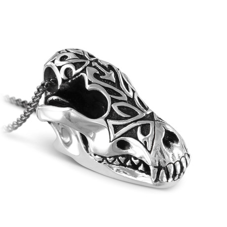 Ornate Wolf Skull Necklace (Bronze // 20" Gunmetal Chain)