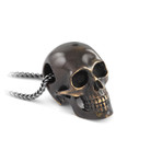 Black Human Skull Necklace // Bronze (20" Gunmetal Chain)
