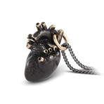Black Anatomical Heart Necklace (Bronze // 20" Gunmetal Chain)