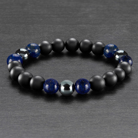 Lapis Lazuli + Onyx + Hematite Polished Bead Stretch Bracelet