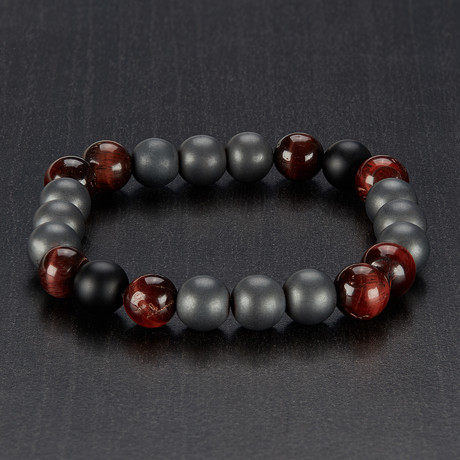 Red Tiger Eye + Onyx + Hematite Bead Stretch Bracelet