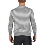V-Neck Stripe Sweater // Grey + White (XL)