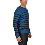 Crew Neck Stripe Sweater // Blue + Black (S)