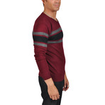 V- Neck Stripe Sweater // Red + Black + Grey (XL)