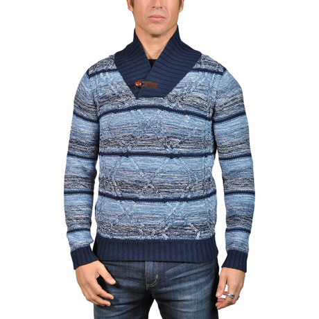 Stripe Shawl Collar Sweater // Blue (XS)