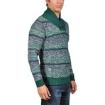 Stripe Shawl Collar Sweater // Green (XL)