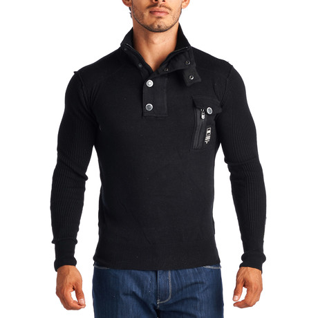 Fitted Long Sleeve Polo // Black (XS)