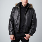 Pebble Lamb Bomber With Fur-Trim Hood // Black (S)