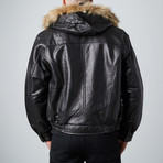 Pebble Lamb Bomber With Fur-Trim Hood // Black (S)