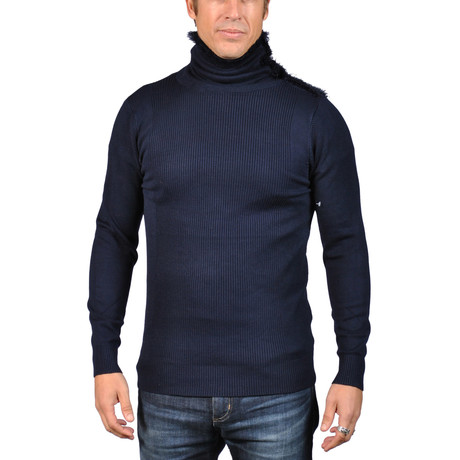 Sweater With Fur Collar // Navy (XS)