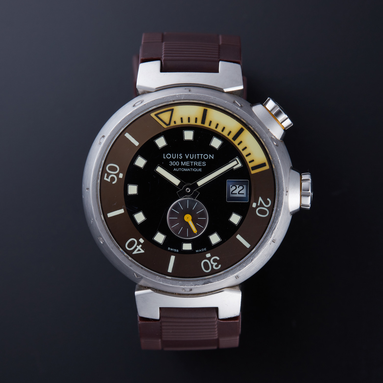 Louis+Vuitton+Tambour+Diving+Q1031+Stainless+Steel+300m+Automatic+