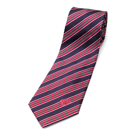 Diagonal Multi-Stripe Silk Tie // Navy + Red