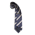Ribbed Diagonal Stripe Silk Tie // Navy + Silver