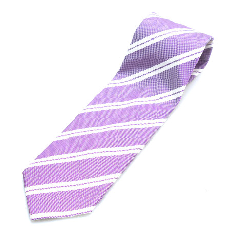 Textured Weave Stripe Silk Tie // Lavender + White