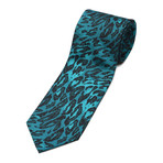 Leopard Pattern Silk Tie // Turquoise + Black