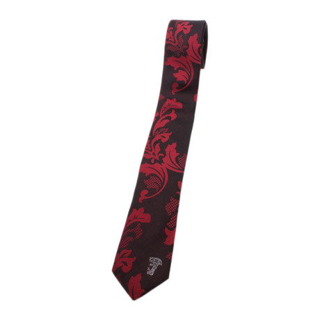 Floral Jacquard Pattern Silk Tie // Red + Black