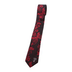 Floral Jacquard Pattern Silk Tie // Red + Black