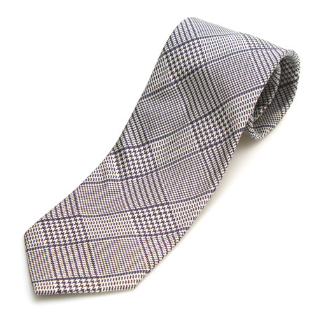 Glen Plaid Silk Tie // Beige + Blue + Black