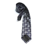 Floral Jacquard Medallion Pattern Silk Tie // Blue + Silver