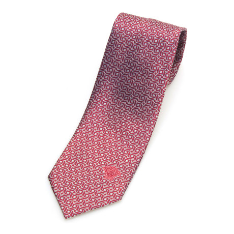 Cubed Tile Pattern Silk Tie // Red + Silver