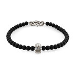 Diamond Eyes Skull Bracelet // Sterling Silver + Onyx Beads (XSmall)