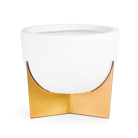 Oscar Rounded Planter // Matte White + Burnished Brass