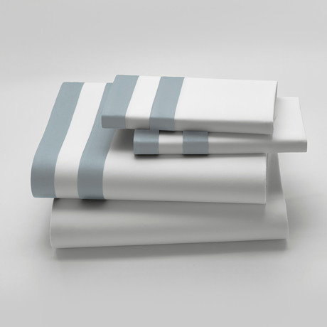 Amalfi // Bedsheet // White + Light Blue (Fitted Queen)