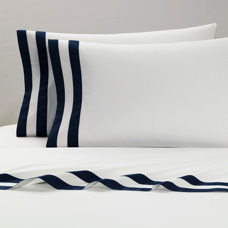 Amalfi // Pillowcases // White + Navy // Set of 2 (King)