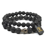 Lava Rock + Silver Buddha Bracelet // Set of 2