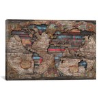 Distressed World Map // Diego Tirigall (26"W x 18"H x 0.75"D)