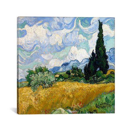 Wheatfield with Cypresses // Vincent van Gogh // 1889 (36"W x 12"H x 0.75"D)