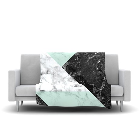 Geo Marble + Mint // Fleece Blanket (60" L x 50"W)