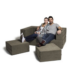 Convertible Sleeper // Loveseat + 2 Ottomans (Green)