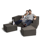 Convertible Sleeper // Loveseat + 2 Ottomans (Green)