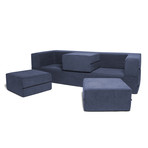 Convertible Sleeper // Sofa + 3 Ottomans (Green)