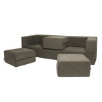 Convertible Sleeper // Sofa + 3 Ottomans (Green)