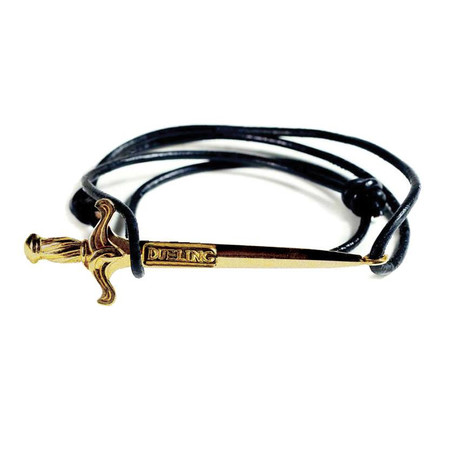 Gold Excalibur Sword Leather Bracelet (Black)