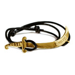 Gold Scimitar Leather Bracelet (Black)