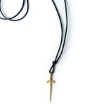 Gold Sword Pendant Leather Necklace (Black)