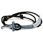 Sterling Silver Scimitar Leather Bracelet (Black)