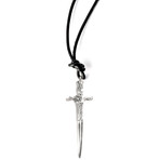 Sterling Silver Excalibur Sword Pendant Leather Necklace (Black)