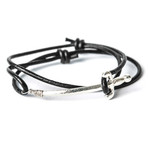 Sterling Silver Sword Leather Bracelet (Black)