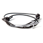 Sterling Silver Sword Leather Bracelet (Black)