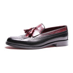 Medallion Toe Tassel Loafer // Black + Bordeaux (Euro: 44)